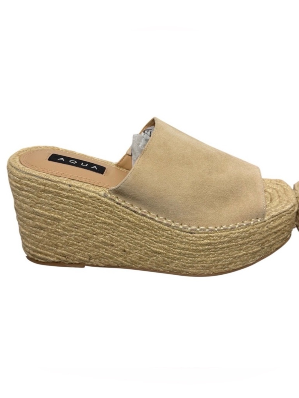 AQUA Jacy Platform Wedge Slide Sandals Suede Espadrille Neutral Boho Size 10